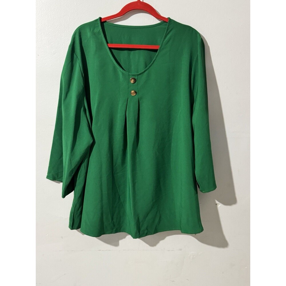 woman's Blouse Green 3/4 Sleeves Plus Size 4XL Office Business Casual Resortware